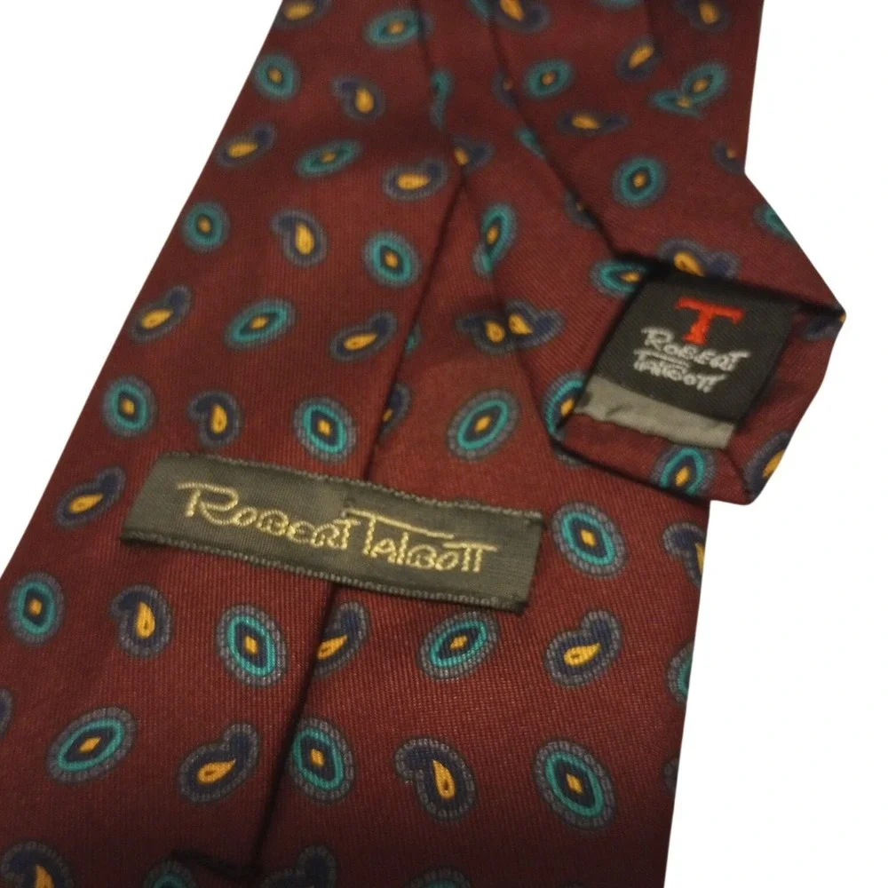 Robert Talbott Mens Silk Necktie Burgundy Teal‎ Gold Paisley Medallion Classic